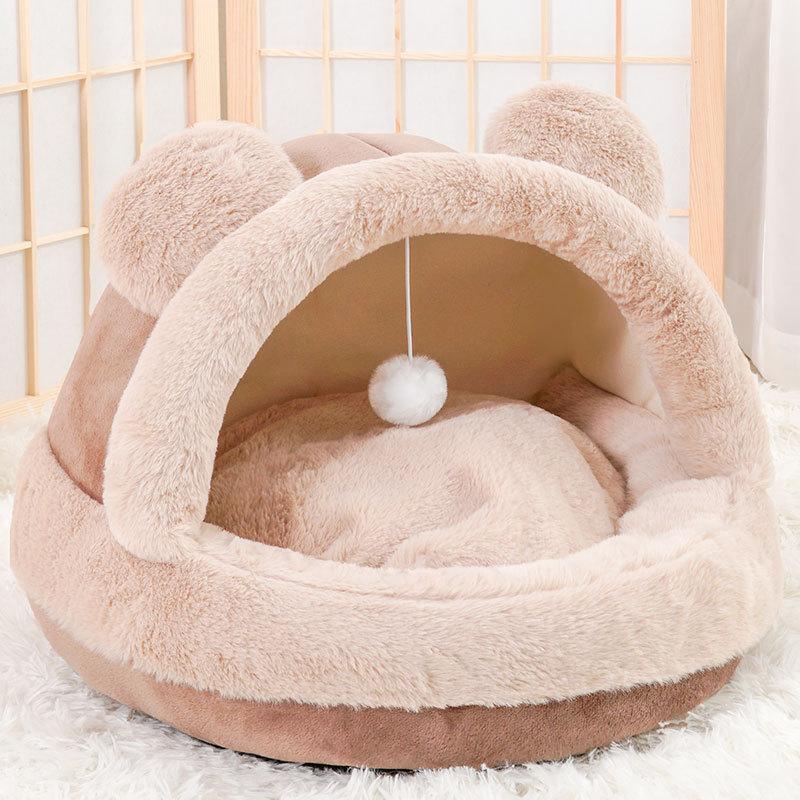 Warm Pet Bed with Plush Cute Bear Nest for Cats Dogs Thickened Winter Cat Bed Universal Four Seasons Pet House