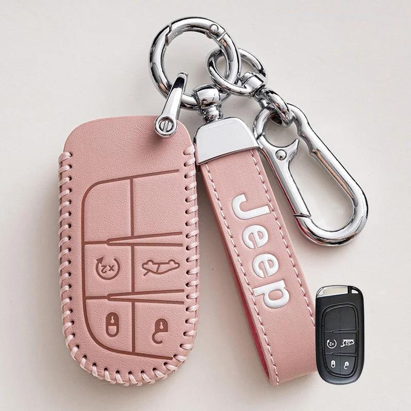 Dla Jeep Wysokiej jakości Skórzane Etui na Kluczyk Samochodowy Fob dla Jeep Renegade Compass Grand Cherokee dla Chrysler 300C Wrangler Akce