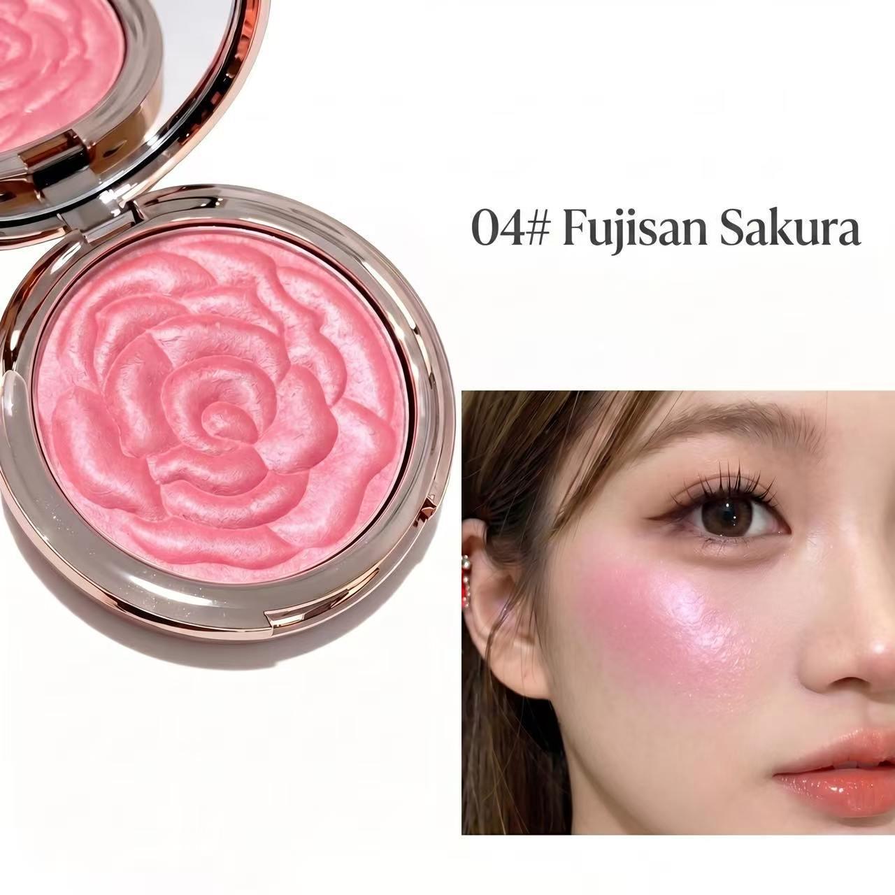 Embossed Rose Blush-Pearlescent Shimmer: Delicate, Translucent, Long-Lasting Blush Highlighter, Not Prone to Fallout