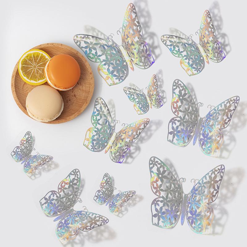 12Pcs/Set 3D Hollow Butterfly Wall Sticker Gold Silver Rose Wedding Decoration Living Room Home Decor Butterflies Decal Stickers KTY