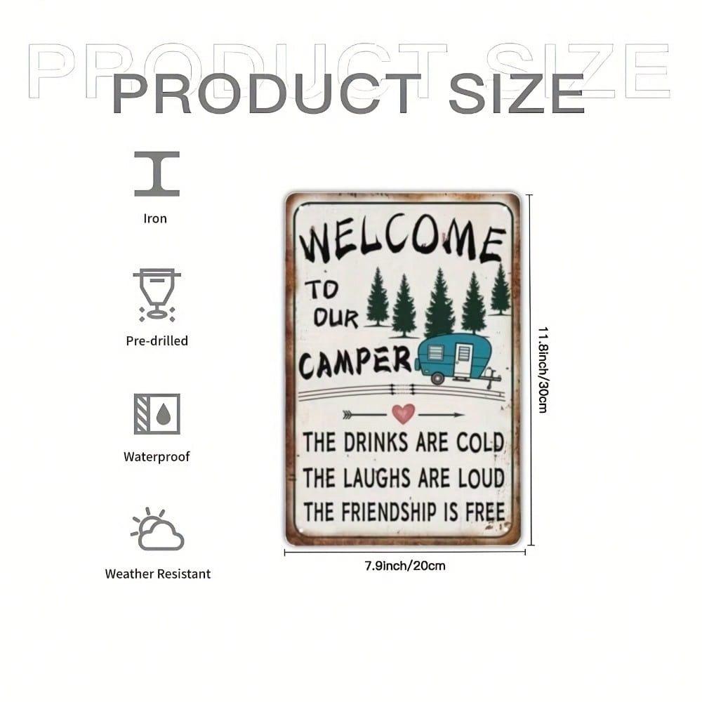 Vintage Pine Trees RV Camper Welcome Metal Wall Sign Rustic Motorhome Trailer Cabin Decor Iron Plaque