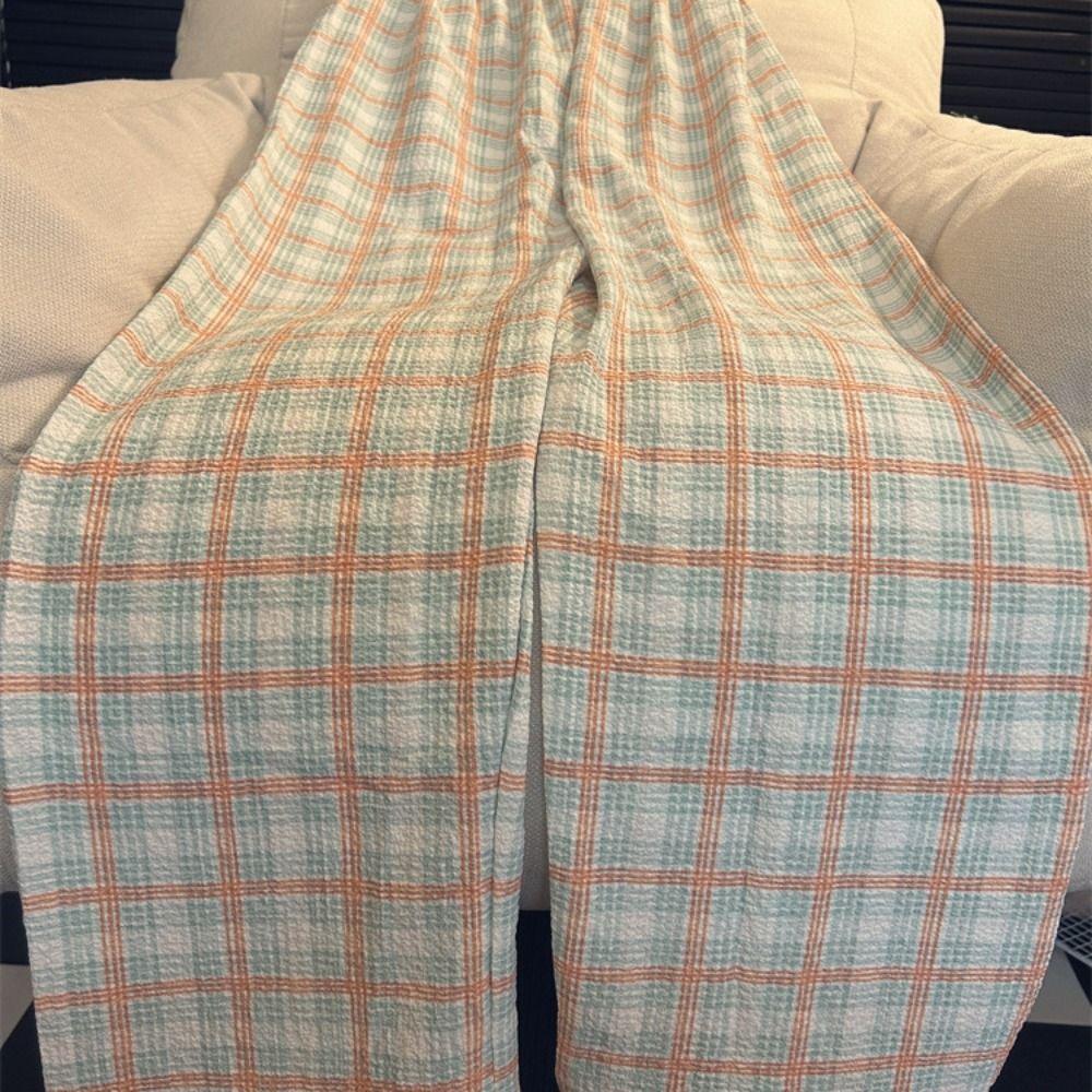 Loose Casual Long Pants Women Chic Wide Leg Pants Plaid Straight Leg Pants Indoor Outdoor