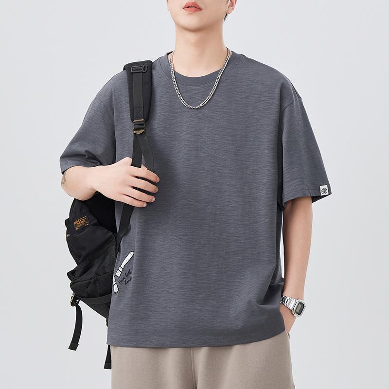 Summer Embroidered Short-sleeved T-shirt for Men Loose Round Neck Five-point Sleeve T-shirt Versatile Rest Simple