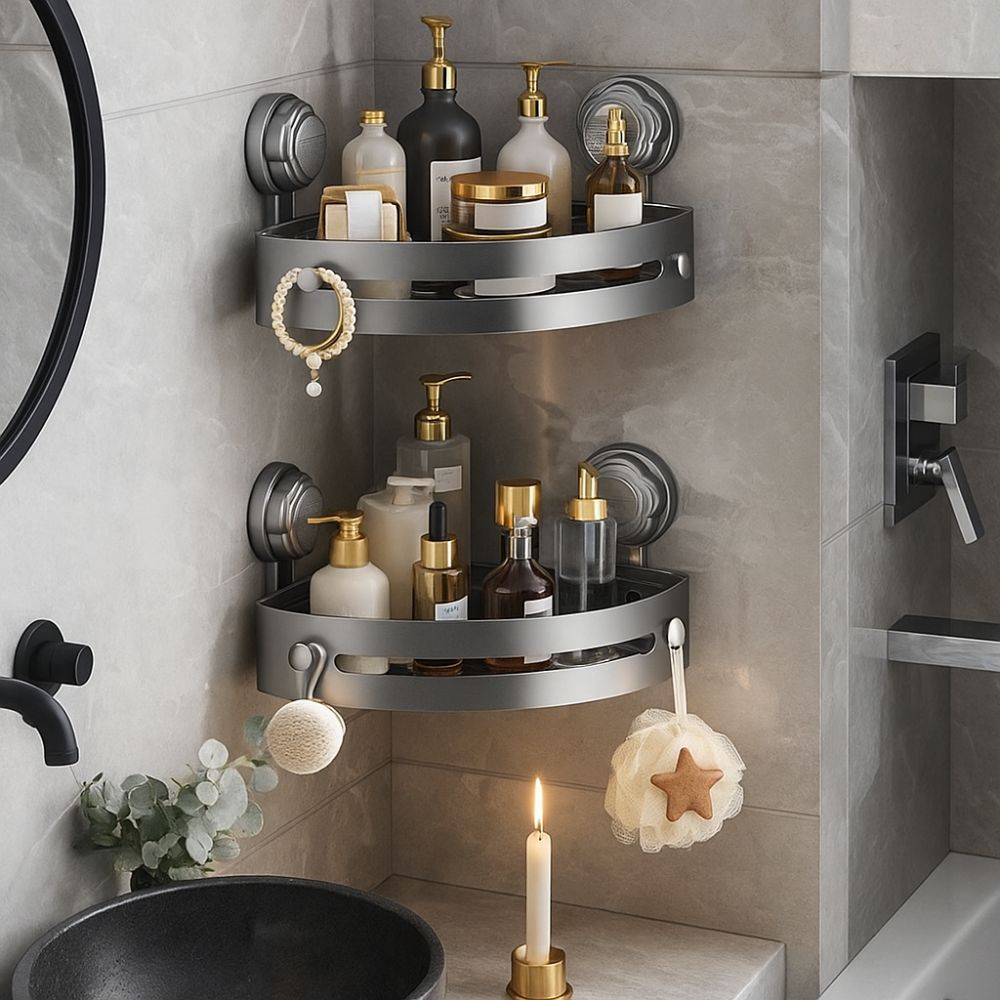 Three-story Storage Organizer Suction Cup Wall Corner Shelf Shampoo Rack Kitchen Storage