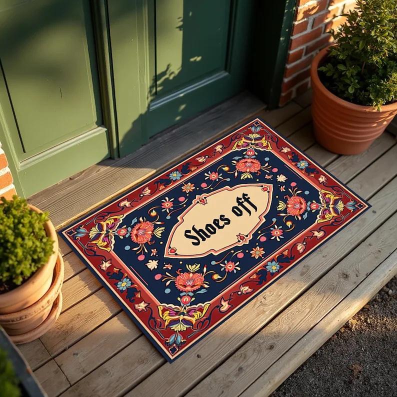 Vintage Floral Welcome Door Mat Rug Carpet Oriental Pattern Home Decoration for Entryway Patio Door Mat Kitchen Rug Welcome Mat