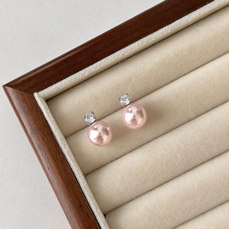 Pink Pearl Zirconia Stud Earrings - Elegant, Luxurious Fashion Jewelry for Women