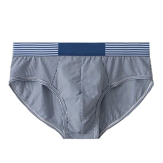 Men Briefs Mid-rise Elastic Waistband Slim Fit Panties Striped Print Patchwork Color U-Convex