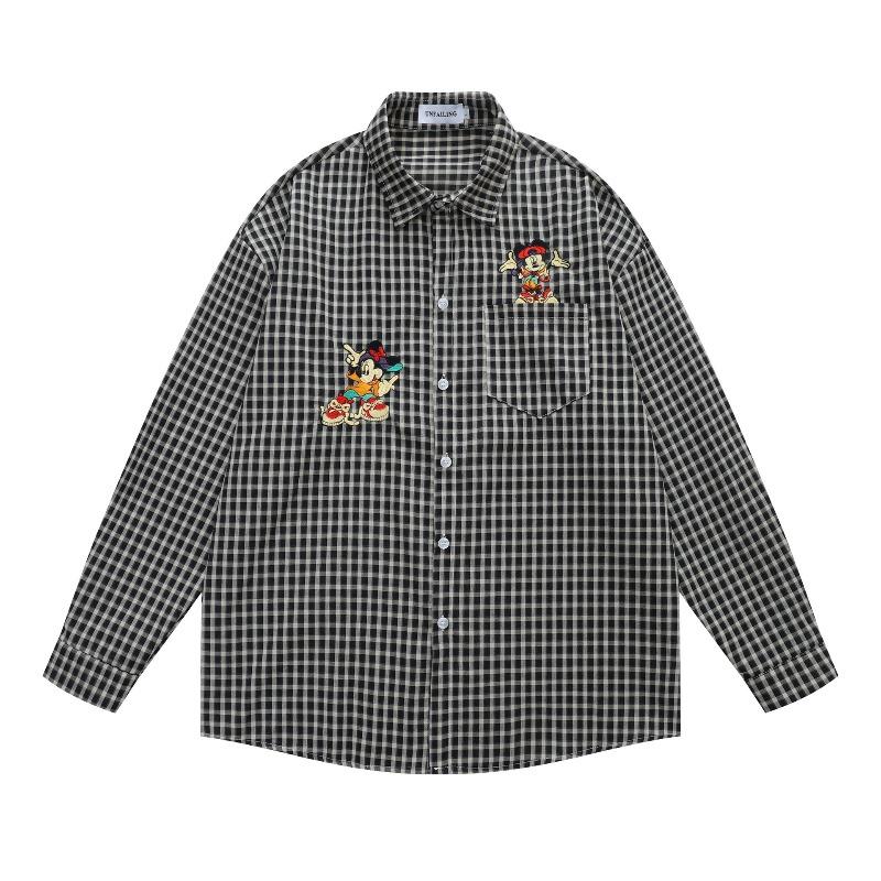 VibeStreet American Retro Plaid Trendy Long-sleeved Shirt Korean Style Fashionable Men Women Vintage Couple Casual Versatile Jacket Chic