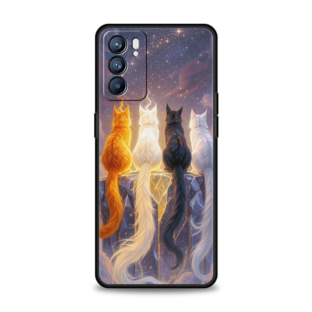 Phone Case Cover For Oppo A17 A31 A54 A57 A78 A79 Find X5 X6 Reno 7 8 10 11 12 13 F Pro Soft TPU Shell Animal Cat Tattoo Capas
