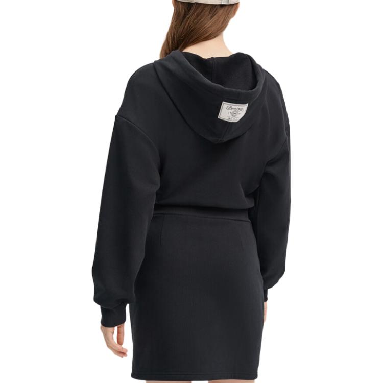 Fila Letter Print Breathable Comfortable Loose Casual Hooded Long Sleeve Dress Women Dresses Black F11W439310FBK