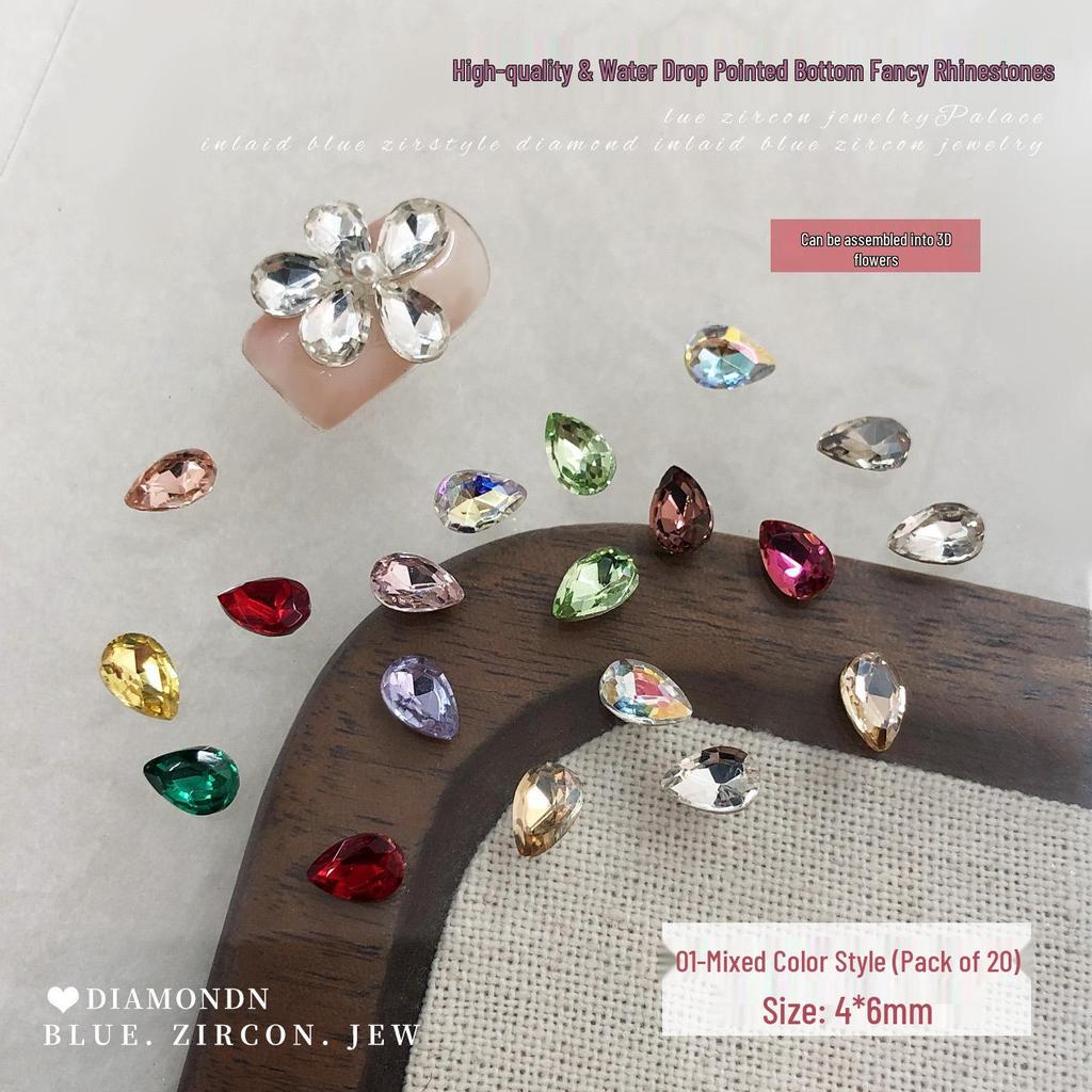 Peony Rhinestone Nail Art: Sparkling Crystal Five-Petal Flower Press-On Decorations