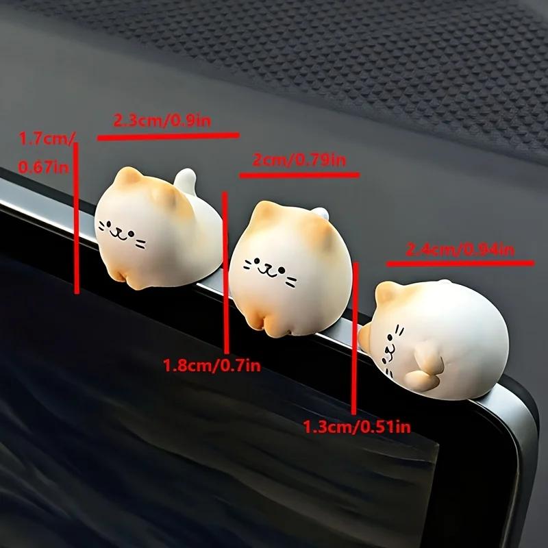 3Pcs Cute Kitten Car Decor, Creative Cartoon Dashboard & Center Console Ornaments