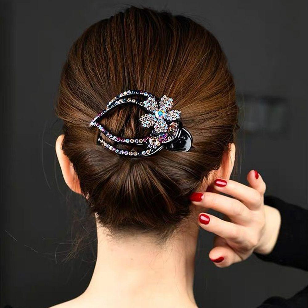 Shiny Flexible Headwear Hairpins Heart  Flower Rhinestone Hair Clip Hollow Claws Acrylic