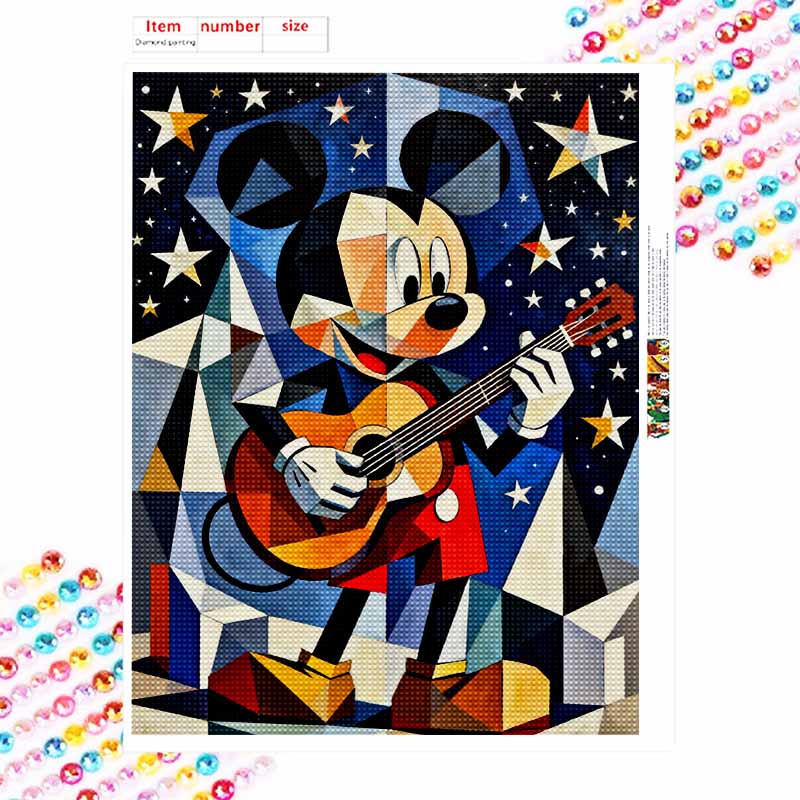 Disney 5d diamond painting, Mickey Guitar diamond art painting diy handmade sticker gift, home decoration painting