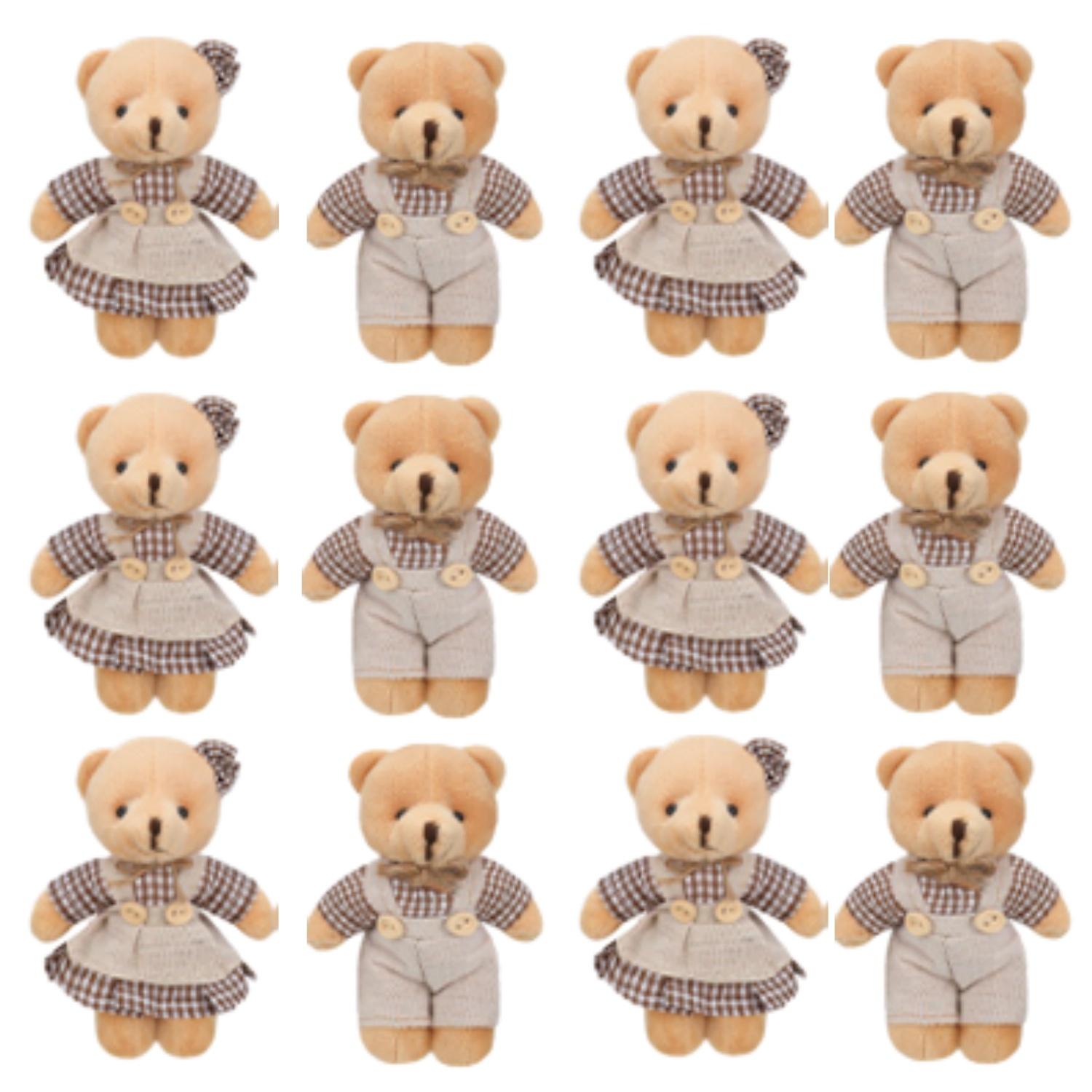 12-4S Mini Bär Stofftier Spielzeug Großpackung 10cm Weiche Plüschbären mit Jutekleidung für Babyparty Geburtstagsfeier Dekoration 12pieces