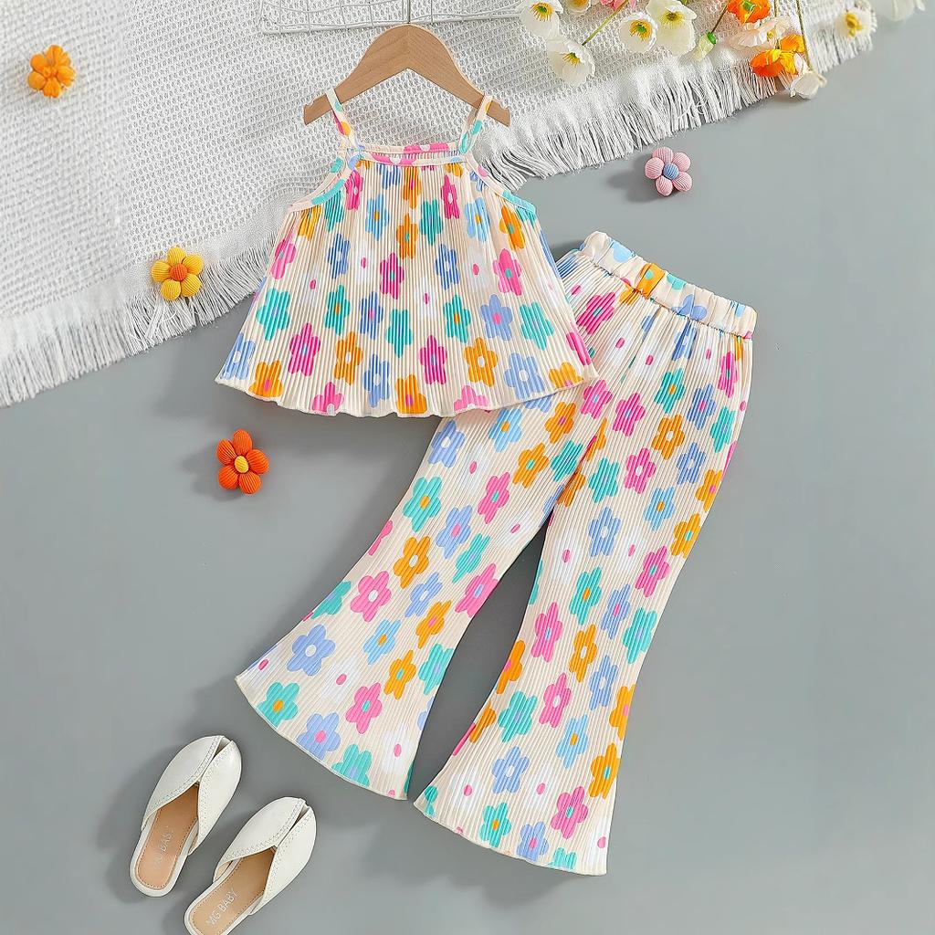 Girls' Fashionable Two-piece Summer Children's Sweet Halter Top + Flared Pants Set