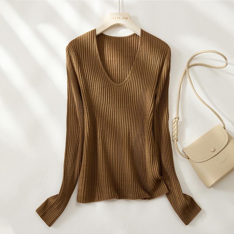 Women s V-Neck Solid Color Cable Knit Wool Blend Pullover Sweater M