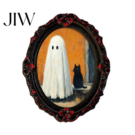 Vintage Style Seasonal Ornaments Halloween Wooden Refrigerator Magnets, Gothic Oval Frame Fridge Magnets with Witch Small Holiday Souvenirs