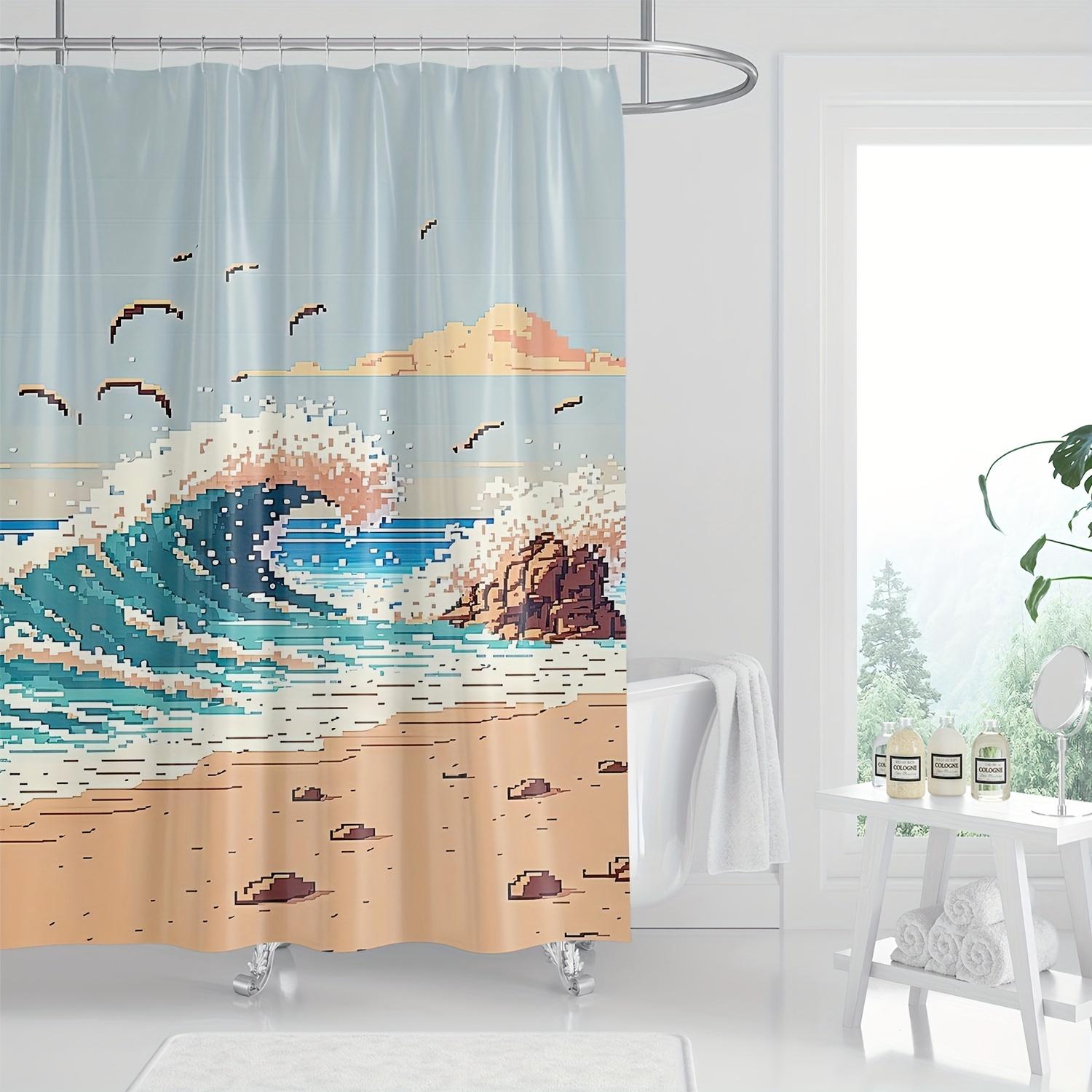 

1Pc Artistic Beach Wave Digital Print Bathroom Decor, Waterproof Polyester Knitted Fabric With Hooks, All-Season W60H190(CM)-1 Pcs