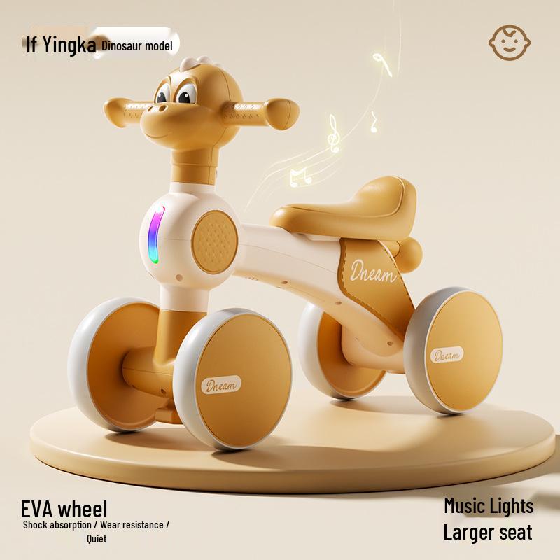 Children's Four-Wheel Balance Bike with Music and Lights, No Pedals, Ages 1-4.