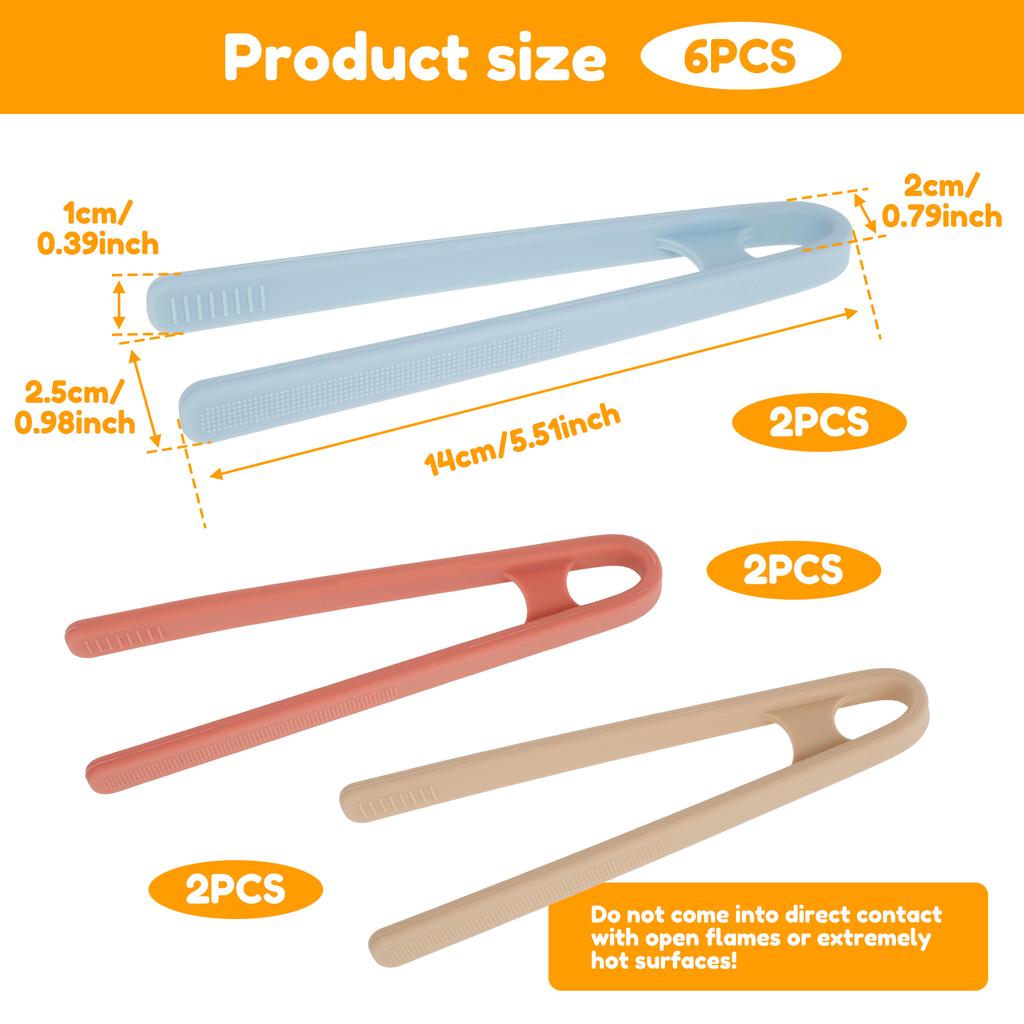 6 Stück Silikonzange Tragbar Kleine Servierzange Mini-Klammern Bunt für Vorspeisen Süßigkeiten Eiswürfel Snacks Küchenwerkzeuge