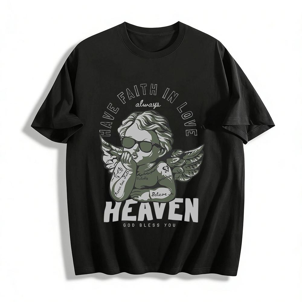 Have Faith In Love Angel Print Casual T-shirt God Bless You Top Pure cotton T-shirt XXS