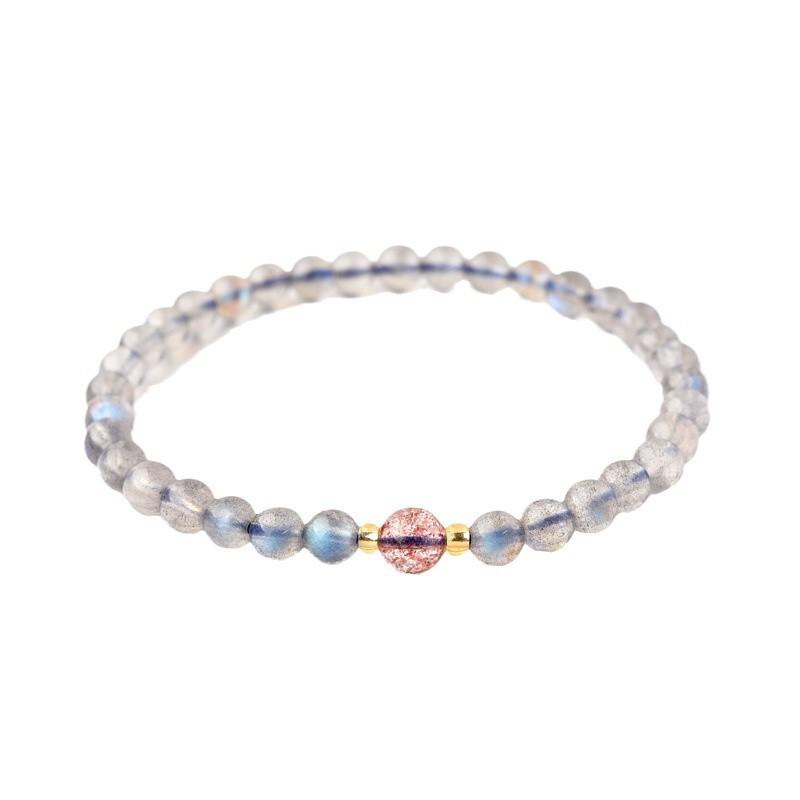 Natural Blue Moonstone Bracelet for Women Paired with Clear Strawberry Crystal Bracelet, Fashionable and Simple Crystal Bracelet for Girls