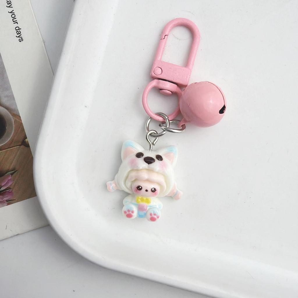 Cute Cartoon Girl Resin Keychain Pendant - Heart Backpack Charm, Holiday Gift for Students & Couples