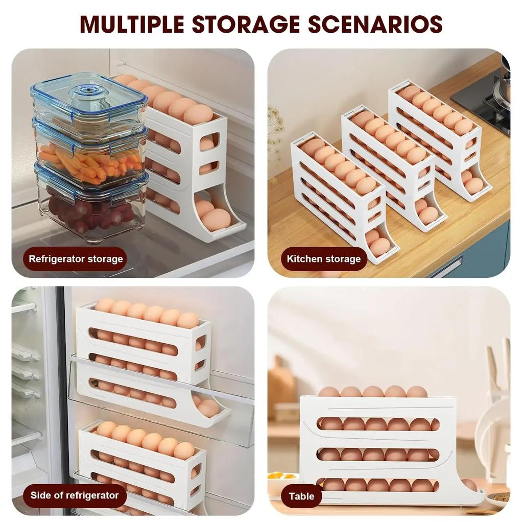 Egg Holder for Fridge,4 Tiers Egg Container,Auto Rolling Fridge Egg Organizer for Refrigerator