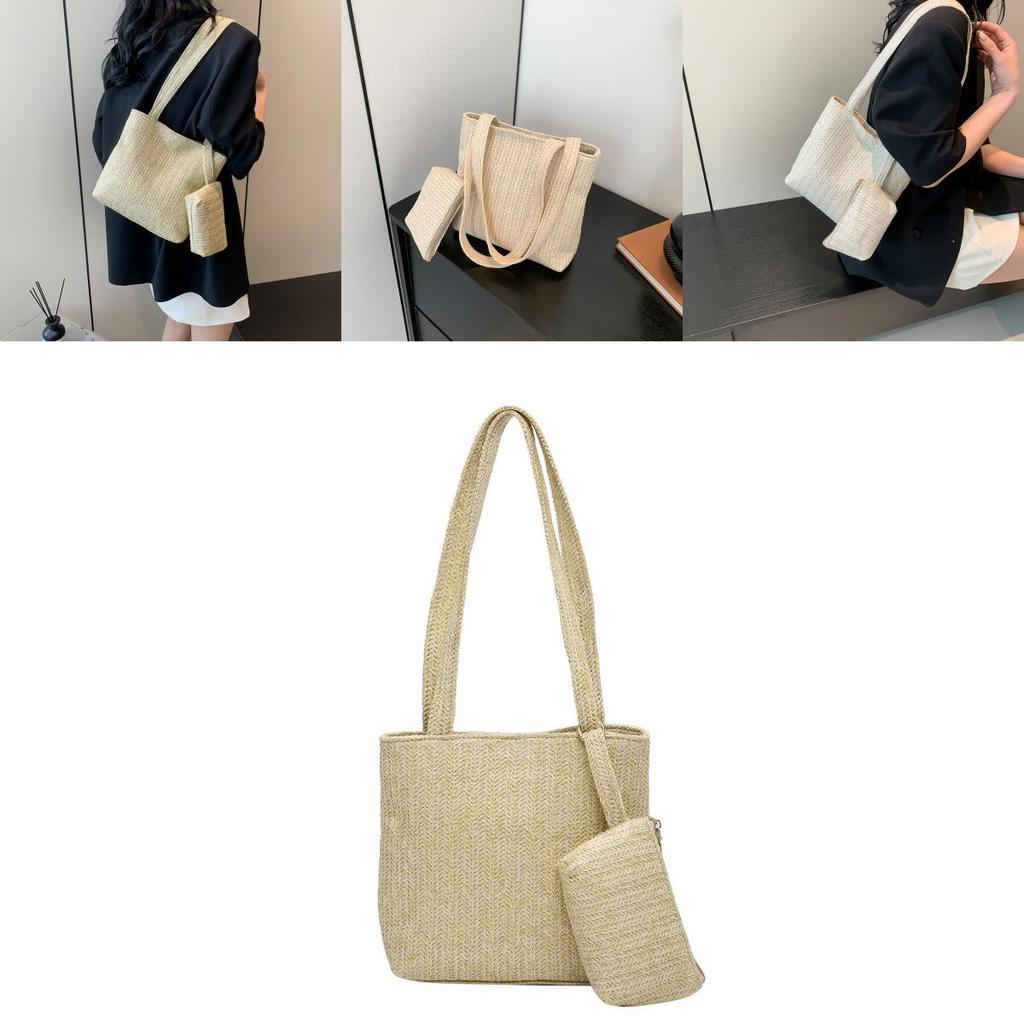 2024 Spring New Simple Casual Tote Bag Large Capacity Fashion Street Trend Straw Woven Shoulder Bag