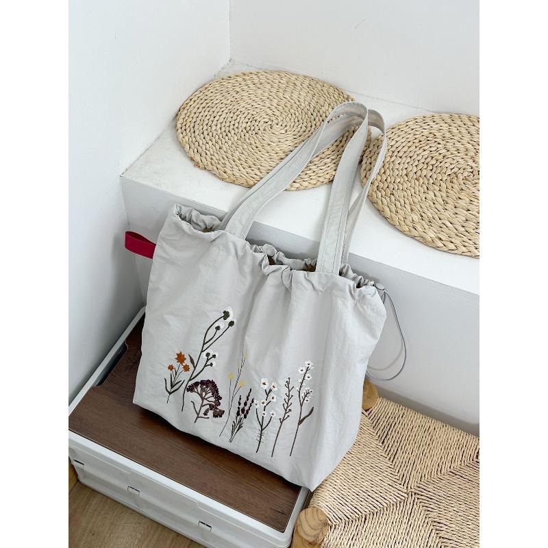 New letter printing bag women's large-capacity nylon shoulder bag casual versatile portable drawstring tote bag