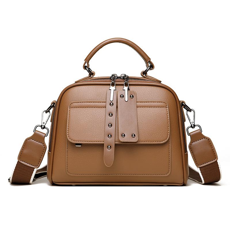 Popular Soft Leather Portable Small Square Bag Simple Versatile Multi-layer Practical Women's Bag Shoulder Crossbody Bag