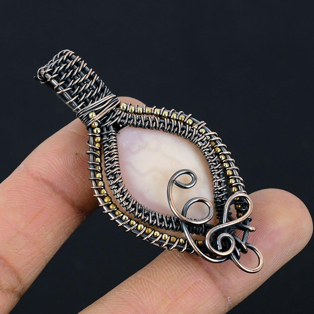 Pink Opal Handmade Gemstone Pendant, 999 Copper Wire Wrapped Pendant Unique Design Jewelry, For Women