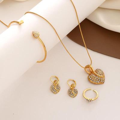 Heart-Shaped Pendant Necklace, Earrings, Ring, and Bracelet Wedding Jewelry Set