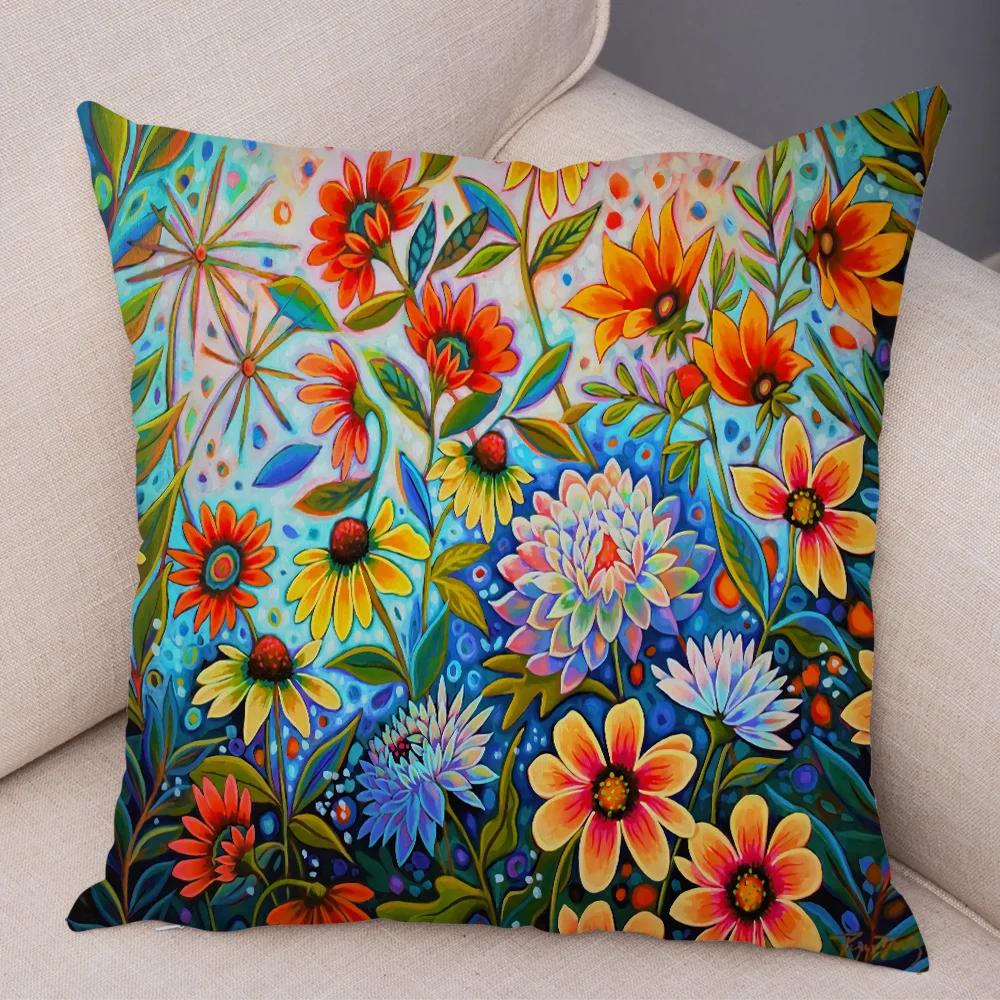 Nordic Watercolor Flower Pillowcase Soft Plush Decor Cartoon Floral Plant Cushion Cover for Sofa Home Children Room Pillow Case
