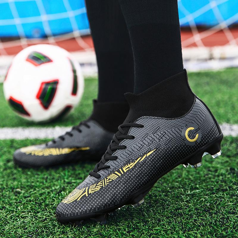 Large size high-top football shoes, men's and children's fly-woven socks, broken nails, artificial turf AG nails competition training shoes