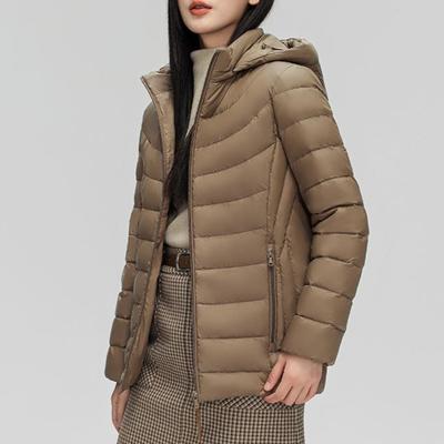 Women's 90% White Duck Down Simple Solid Color Hooded Detachable Lightweight Down Jacket