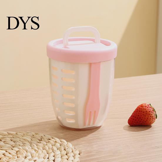 Durable And Safe Salad Container 650ML Picnic Box Fruit Cup with Fork Double-Layer Quick-Draining Leak-Proof Leak-proof Compact Sealed Food