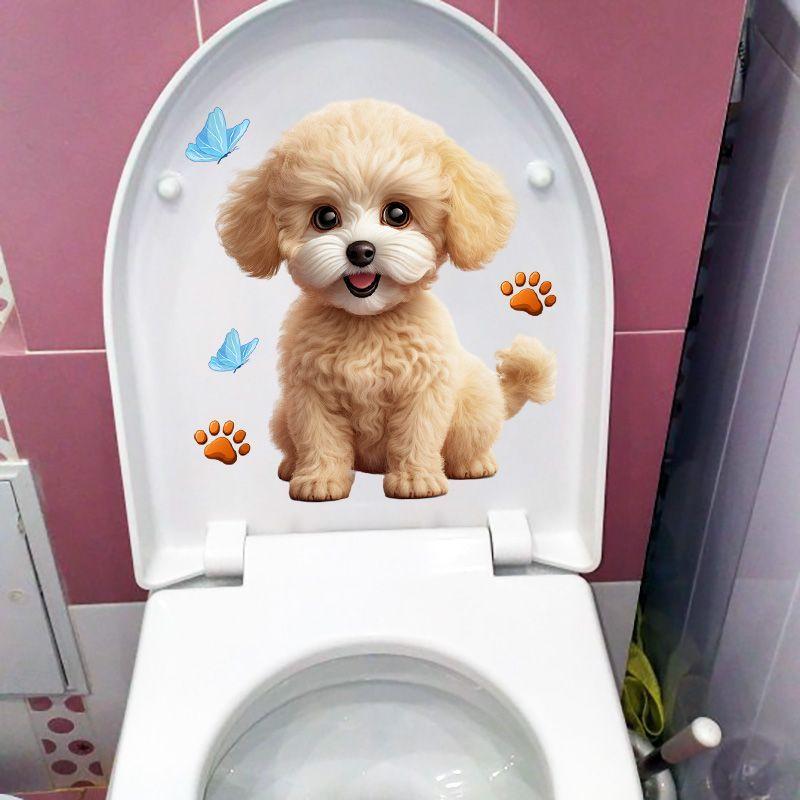 Cute Teddy Cartoon Stickers Bedroom Decoration Wall Stickers Bathroom Waterproof Toilet Stickers