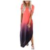 Women Casual Gradient Colours Pocket Long Dress Short Sleeves Split Maxi Dresses