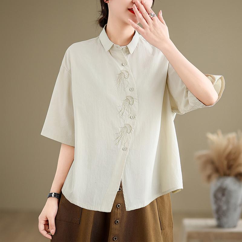 DIMANAF Summer 2026 Women Plus Size New Blouse Shirt Short Sleeve Casual Loose Lady Tops Shirts Cotton Print