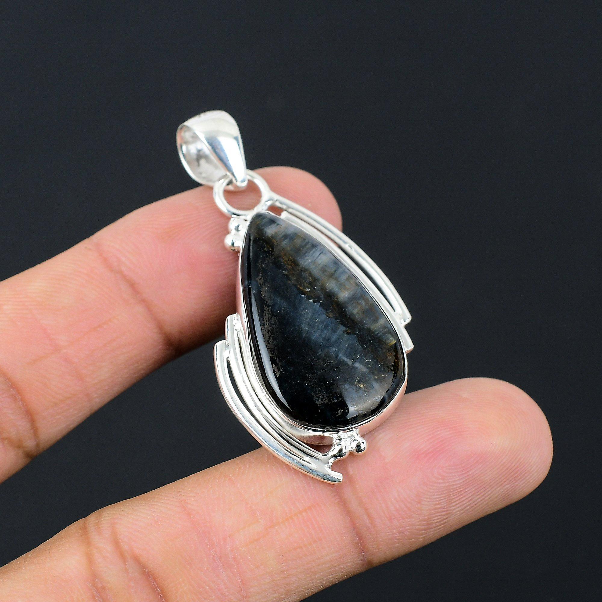 

Pear Nellite Stone Sterling Silver Trendy Unique Birthday Wedding Wife Pendant