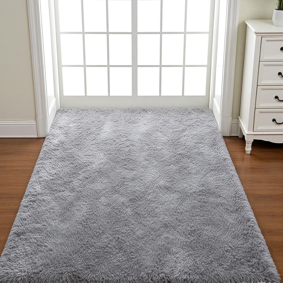 Simple Solid Color Silk Plush Tie-dye Long-haired Tea Mat Living Room Bedroom Balcony Household Carpet Floor Mat