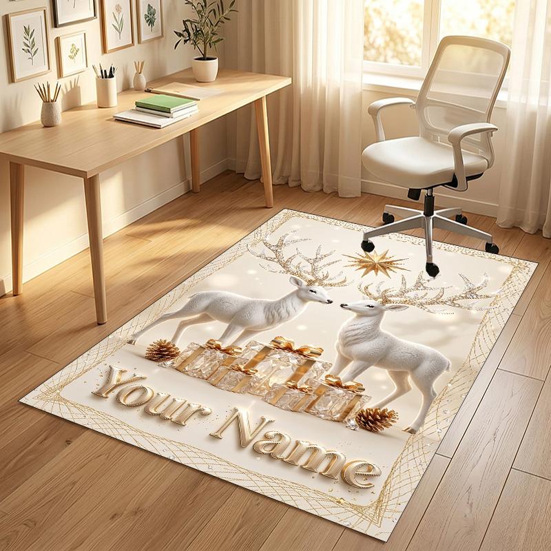 Christmas Theme Crystal Velvet Rug Personalized Custom Name Text Soft Floor Mat Home Decor