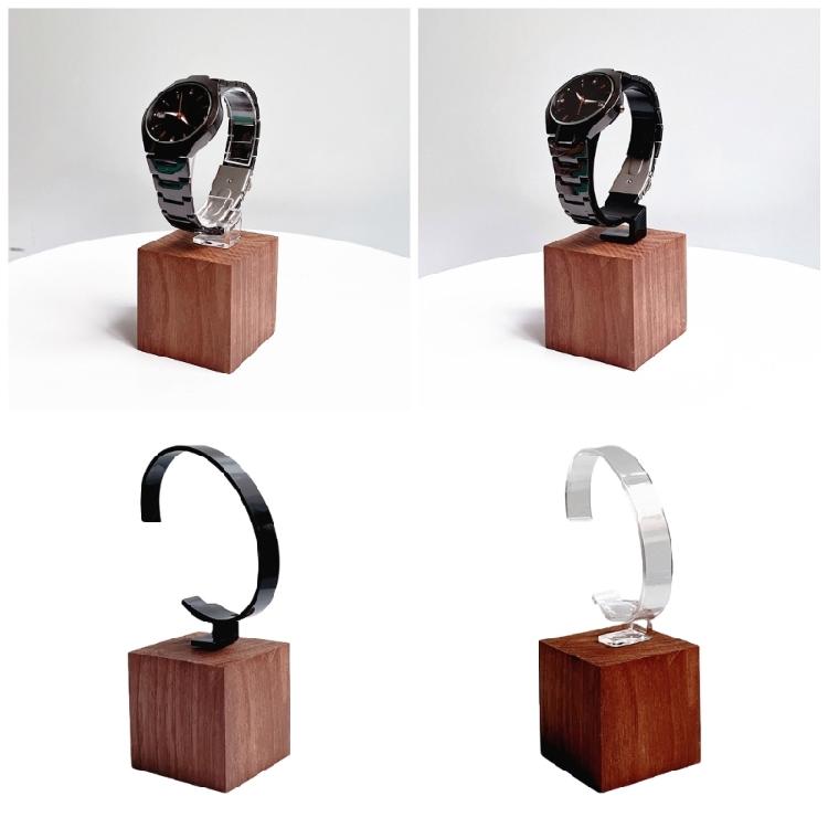 Sophisticated Watch Display Rack C Shape Timepiece Holder with Wood Base Watches Showcase Stand Jewelry Organizer