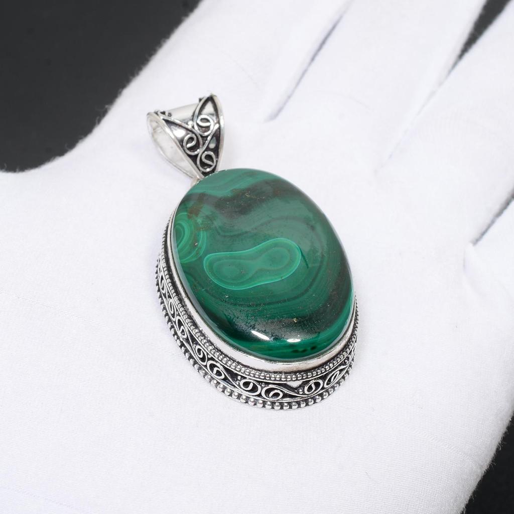 Naturalny kamień malachitowy ręcznie robiony wisiorek ze srebra próby 925 Naturalny wisiorek malachitowy ręcznie robiony wisiorek Prezenty dla kobiet