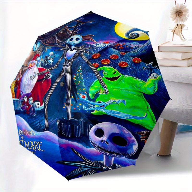 Nightmare Before Christmas,Tim Burton Themed Automatic Opening and Closing Folding Umbrella, Reinforced 8 Ribs, Compact Travel Design, Fashi