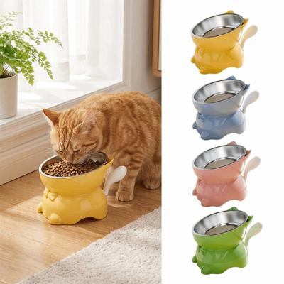 Stainless Steel Neck Protection Bowl Detachable Inclined Food Dish Cute Elevated Cat Bowl  Cats