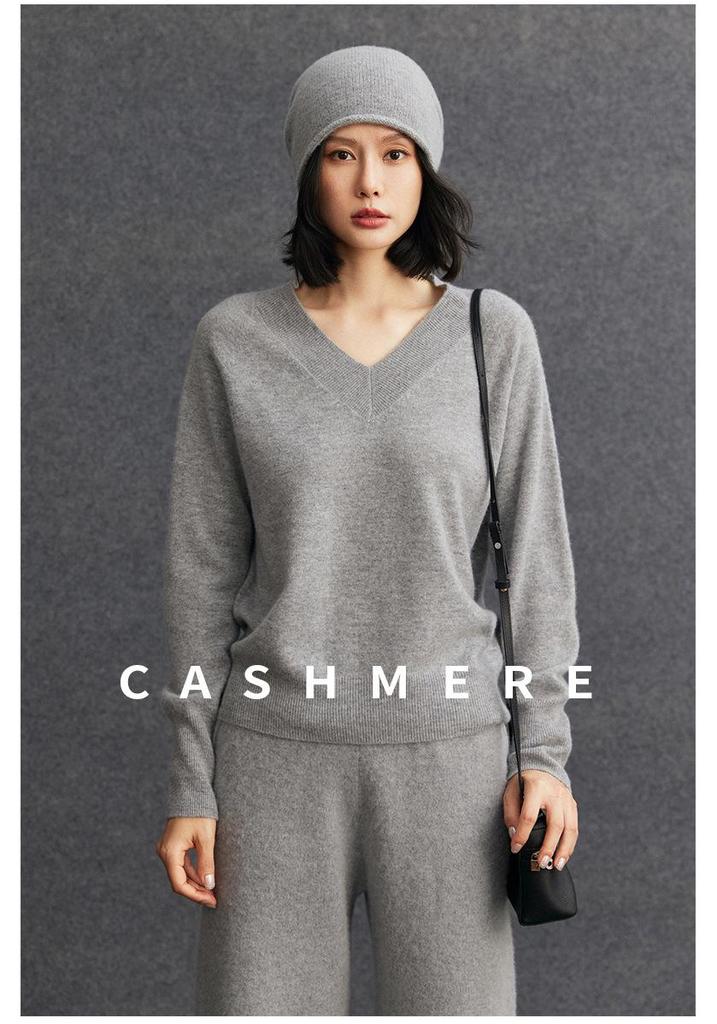 2025 Autumn/Winter Ladies V-Neck Cashmere Ribbed Sweater