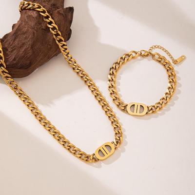Women's Hip-Hop Double D Gold Chunky Chain Necklace - Short Clavicle Jewelry
